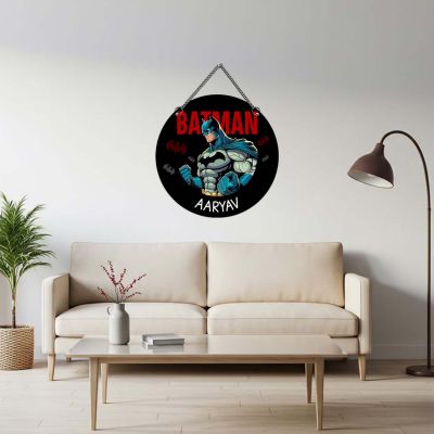 GIFTMEBAZAR Personalized Batman Theme Wall Hanging Custom With Name Kids Room Wall Decor Birthday Return Gift Modern Wall Stylish Decoration